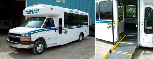 Side view of a Paratransit bus with door open